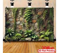 TEMU Banner de Impresión 2D : Una Sola Pieza de Enredadera y de Pared de Piedra que Mide 8Ft por 6Ft, con un Diseño Realista de Vegetación y Cubiertas de . Esta Decoración Duradera y Versátil es