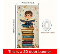 TEMU Banner de Puerta 2D, 1 Pieza Niño Leyendo Libros Cubierta para Puerta, 35.4x70.8 Pulgadas, Habitación Infantil Artística Sala de Estudio Biblioteca Aula Librería