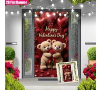 TEMU Banner de puerta 2D , 2D - Banner de de tela de una sola pieza que de San Valentín con dos de peluche con una rosa y decoraciones de , junto con un mensaje de ' Día de San Valentín'