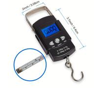 TEMU Báscula de pesca con una capacidad de 110Lb/50Kg, que una pantalla LCD retroiluminada y una cinta métrica integrada. Esta electrónica es para uso postal un regalo para papás, sin batería.