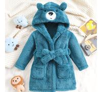 TEMU Bata de baño de franela y cómoda con diseño original de oso bordado, con ignífugas, que un capuchón con oso bordado y bolsillos, lavable a máquina