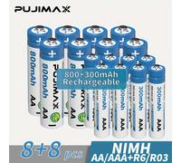 TEMU Batería recargable de níquel-hidrógeno PUJIMAX 1,2V AA / 1,2V AAA - 1,2VAA y AAA, batería de níquel-hidrógeno duradera adecuada para control remoto, despertador, linterna, etc.