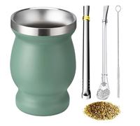 TEMU Beruth Bombilla Yerba Mate Calabaza, Juego de Tazas de Acero Inoxidable con Multifuncional, Dos Pajillas y Cepillos de Limpieza, Taza de Café Pared Aislante del Antiescaldaduras