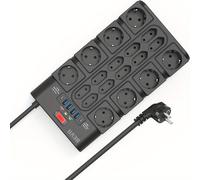 TEMU BEVA Regleta con 18 de Corriente AC, 2 USB-C (15 W) + 4 USB-A, Cable de 2m, 3680 W/16 A con Protección contra Sobretensiones de 2100J, Enchufe Múltiple con , para Oficina y Hogar