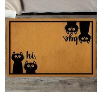 TEMU Bienvenida y Adiós Gato con Cara de Tierno y Texto "Hola" - Antideslizante, Lavable a Máquina, Tejido Adecuado para Entrada, Pasillo, Uso Exterior - Suelo