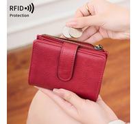 TEMU Billetera corta retro para mujer con tecnología RFID, de color liso, con múltiples ranuras para tarjetas y ranura para identificación, diseñada con un cierre a presión seguro y un estilo