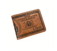 TEMU Billetera De Dos Pliegues Con Patrón De Billete De Un Dólar Para Hombres, Con Compartimento Para Tarjetas Y Fotos, De Cuero Sintético Vintage