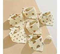 TEMU Bindi Monkey 6pcs Baberos de Algodón para Niños Pequeños, Baberos Triangulares con Estampado de Dibujos Animados para Niños y Niñas - , Cierre con Broche, Regalo para Navidad y Halloween