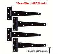 TEMU Bisagras T Negras de Exterior de Resistencia con Tornillos - Metal Recubierta con Polvo para Instalación de Puertas 2/3/4/5/6/8/10/12 Pulgadas (4 piezas/Juego)