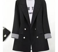 TEMU Blazer Casual de Talla Grande para Mujer | Tela No Elástica, Cuello Solapa, Detalles de Botones, Regular, Color Sólido, Temporada Otoño/Invierno