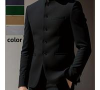 TEMU Blazer Clásico Negro Elegante para Hombre - Ajuste Delgado, Larga, Poliéster y Rayón, Color Sólido con Bolsillos, Ideal para Negocios Sociales, Tejido No Elástico, Solo Limpieza a o