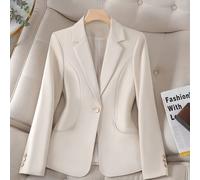 TEMU Blazer de Oficina Elegante para Mujer - Poliéster, Larga, Color Sólido, Cierre con Botones