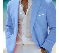 TEMU Blazer de Poliéster Azul Real Elegante para Hombre con Cuello Solapa y Bolsillos - para Salidas Casuales, de Negocios