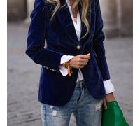 TEMU Blazer de terciopelo vintage de larga con un solo botón y solapa de poliéster de color liso elegante - /Otoño
