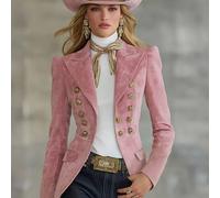 TEMU Blazer elegante de cuero sintético con solapa y múltiples botones para mujer (LL168)