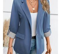 TEMU Blazer elegante de mujer de pechera azul con cuello de solapa y detalles de - de , poliéster, chaqueta de moda /otoño