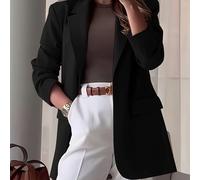 TEMU Blazer Elegante Negro con Botones - Larga Chic, Estilo Casual Versátil, Poliéster, Lavable a Máquina, Ideal para Profesionales y Sociales, Chaqueta |Chaqueta de Filo|Ajuste Estructurado