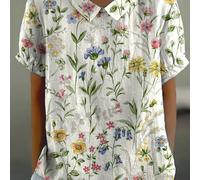 TEMU Blusa de Estampado Floral para Mujer - Camisa Casual de Manga Corta con Botones y Cuello, Lavable a Máquina, Para Todo Tipo de , Ajuste Holgado | Tejido No Elástico, Blusas de Dama