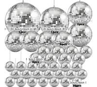 TEMU Bolas de espejo disco, esferas plateadas colgantes con anillos, que reflejan , divertidas decoraciones para fiestas familiares (Juego de 36)