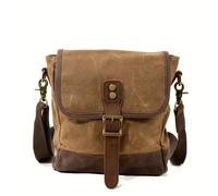 TEMU Bolsa bandolera casual de lona caqui para hombre, con pinchos, correa ajustable, de energía sin carga, pequeña bolsa cruzada para el transporte diario.