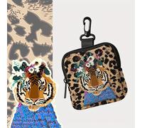 TEMU Bolsa de almacenamiento de poliéster con estampado de tigre para monedas y auriculares, portatarjetas y llaves multiusos con diseño de impresión digital, mini.