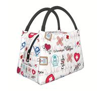 TEMU Bolsa de Almuerzo Aislada con Temática Médica y Cierre Termoconductor - Diseño de ECG y , Bolso Enfriador Unisex para Viajes, Oficina y Trabajo