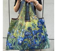 TEMU Bolsa de compras portátil de gran capacidad, y plegable, con diseño de pintura al óleo de flor de iris, ideal al o como bolso tote
