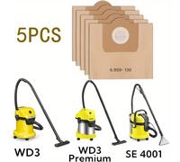 TEMU Bolsa de Filtro para Aspiradora Kärcher WD3 - 5 Piezas | Compatible con Modelos: MV3 2201/ 2204/2504 /25 54/ 2 521/'260 4, y Húmedo, 6.959-130.0