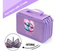 TEMU Bolsa de Lápices de 4 Capas con Estampado de de Stitch y , Personalizable con , Portátil para Almacenar , Pintura, Dibujo y Lápices - Regalo para y