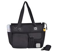 TEMU Bolsa de para portátil de poliéster, bolso de trabajo para enfermeras con múltiples bolsillos, bolso para y profesores, para ordenador portátil duradera, bandolera, negra.