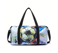 TEMU Bolsa de viaje de poliéster impreso con balón de fútbol, gran capacidad, bolsa de entrenamiento ajustable con , estilo neutral con impresión de posición, lavable a - Negro