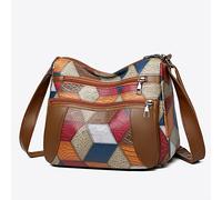 TEMU Bolso bandolera cuadrado unisex con múltiples capas, elegante diseño de patchwork para ir al trabajo, bolso de individual con dirección de cremallera aleatoria
