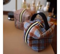 TEMU Bolso Cosmético Mini Cuadrado Exquisito | de Cuadros de Vellón para Otoño e Invierno, Pequeña Bolsa Portátil Multifuncional con Asa para Artículos Pequeños, Color: