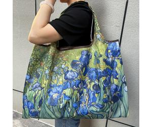 TEMU Bolso de compras portátil de gran capacidad con diseño de iris para pintura al óleo, y plegable, bolso tote estilo pintura al óleo al o de