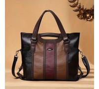 TEMU Bolso de con costura de bloques de color, bolso de de piel auténtica de lujo, bolso vintage para mujeres.