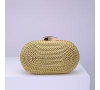 TEMU Bolso de de Paja Dorada de Lujo para Mujer - Elegante Bolso de Noche con Correa de Cruzada, para Fiestas y Banquetes, Diseño Trenzado con Cierre Metálico