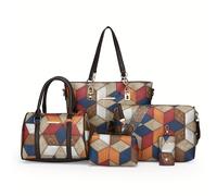TEMU Bolso de Mujer para y Paquete de Piezas, Moda Europea y Americana, Patchwork con Bandolera