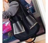 TEMU bolso de para mujer, bolso tote de nylon de gran capacidad con correa desmontable y cierre de cremallera, bolso cruzado con remaches