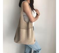 TEMU Bolso de Playa Boho Chic de Crochet - Bolso de de Sólido con Diseño de Malla, para Vacaciones y Uso Diario