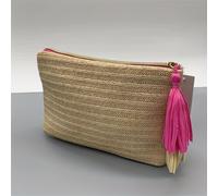 TEMU Bolso de Tejido con Grandes y Detalles de Borlas - Cierre de Cremallera para , Fiestas en , de Cena - Porta Maquillaje y Portátil, Elegante Bolso Tejido