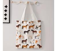 TEMU Bolso Tote con Estampado de Caballos, Bolsa Tote Reutilizable de Moda con Estampado de Alfabeto, Bolso Multifuncional para Compras, Material de Poliéster, Diseño de Parte