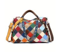 TEMU Bolso Tote de Cuadros de Bloque de Color de Gran Capacidad, Bolso de de Cuero de Lujo, Bolso de de Gran Capacidad para Mujer