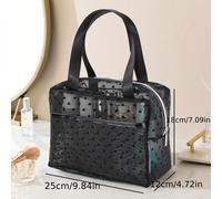 TEMU Bolso tote de malla de gran capacidad con una pequeña bolsa de maquillaje con forma de , adecuado para viajes domésticos y uso multifuncional portátil