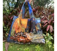 TEMU Bolso Tote de Nylon Diseño de Cafetería, Reutilizable y Plegable con Correa de Muñeca, Correas Fijas, Sin Forro, Sin Cierre, Lavable a Máquina - Elegante Bolso de Viaje y Compras