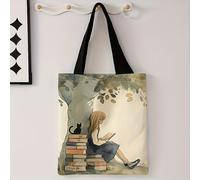 TEMU Bolso Tote Estampado con de Chica Librosa, Mochila de Único y Reutilizable al , Bolso Multifuncional, Adecuado para Bolsas de Compras de Hombres y Mujeres