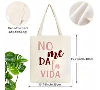 TEMU Bolso tote grande de lona " " - Bolsa de compra reutilizable duradera de 39.88cm x 34.8cm con llamativas en rosa y , elegante para uso diario, regalos y transporte , material de lona de calidad