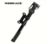 TEMU Bomba de bicicleta portátil RIDER manómetro, inflador de aire manual de aleación de aluminio para MTB, bicicleta de carretera, coche, scooter, válvula y , operación manual, negro - 1 paquete