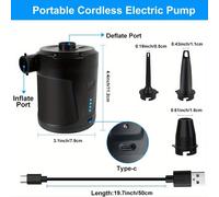 TEMU Bomba Inflable Eléctrica Inalámbrica Portátil - para Piscina, Colchón de Aire y Más - Batería Recargable de 5200mAh, Negra