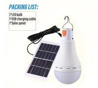 TEMU Bombilla LED Solar para Exteriores Recargable por USB, con Gancho y 3 de Iluminación para Jardín, Camping, Pesca, Portátil, Linterna, Luz Nocturna, Iluminación de Cabina