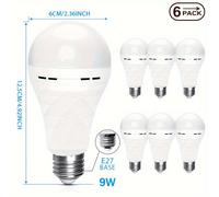 TEMU Bombillas LED E26 Kasotile 9W recargables de respaldo de emergencia, batería de litio de 1200mAh, bombilla estándar A19 eficiente en energía para hogar, camping, - Paquete de 2/4/6